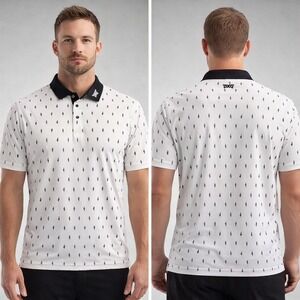 PXG Mens Cactus White Polo Shirt Golf Performance Short Sleeve White Black M